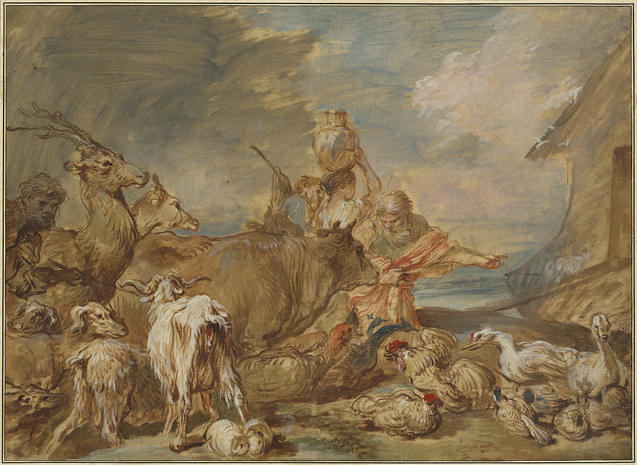 Giovanni Benedetto Castiglione Drawing - Noah Leading The Animals Into The Ark by Giovanni Benedetto Castiglione