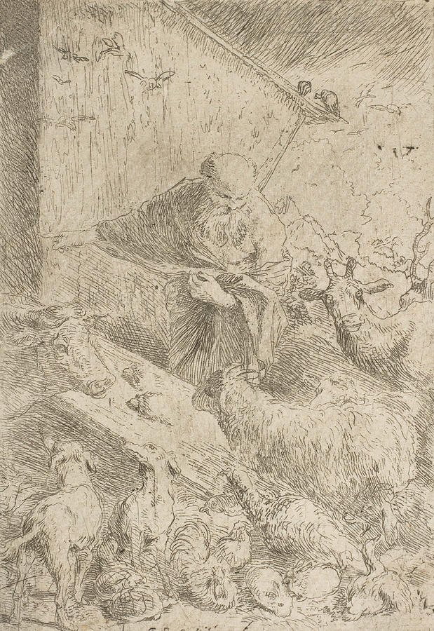 Noah letting the animals into the ark Relief by Giovanni Benedetto Castiglione