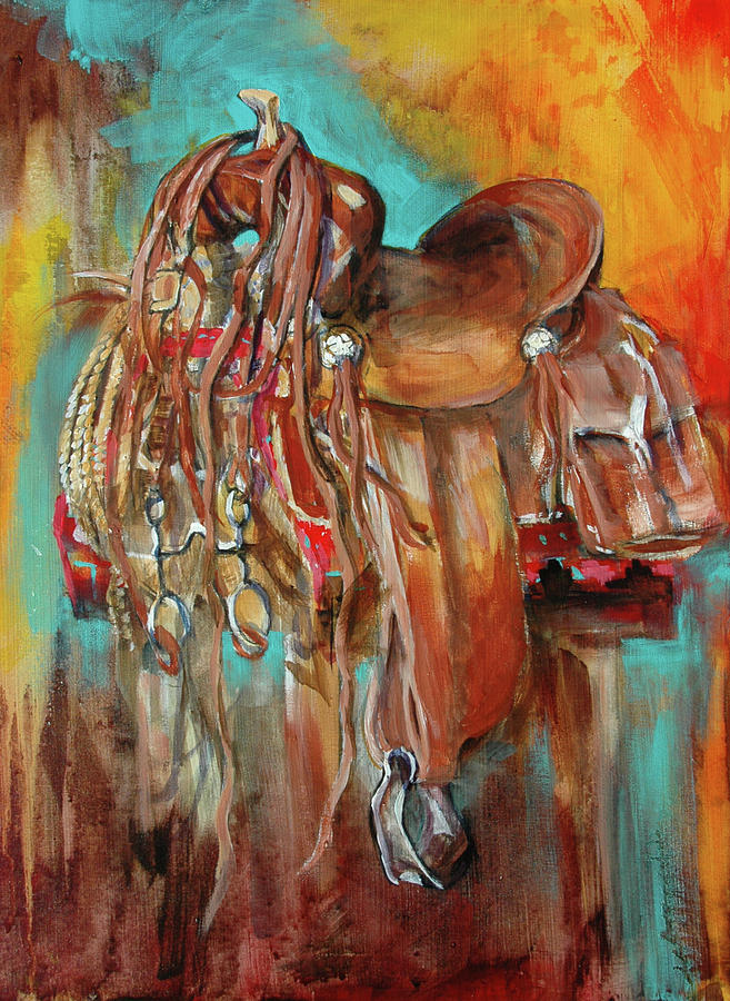 Nocona Saddle Painting by Cynthia Westbrook