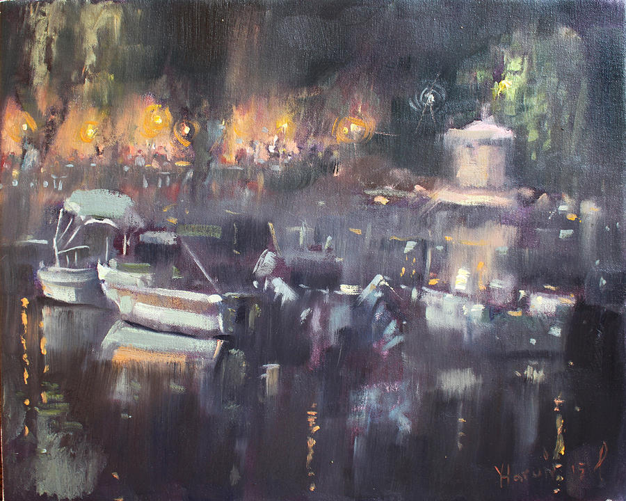 Boat Painting - Nocturne at Dilesi Beach by Ylli Haruni