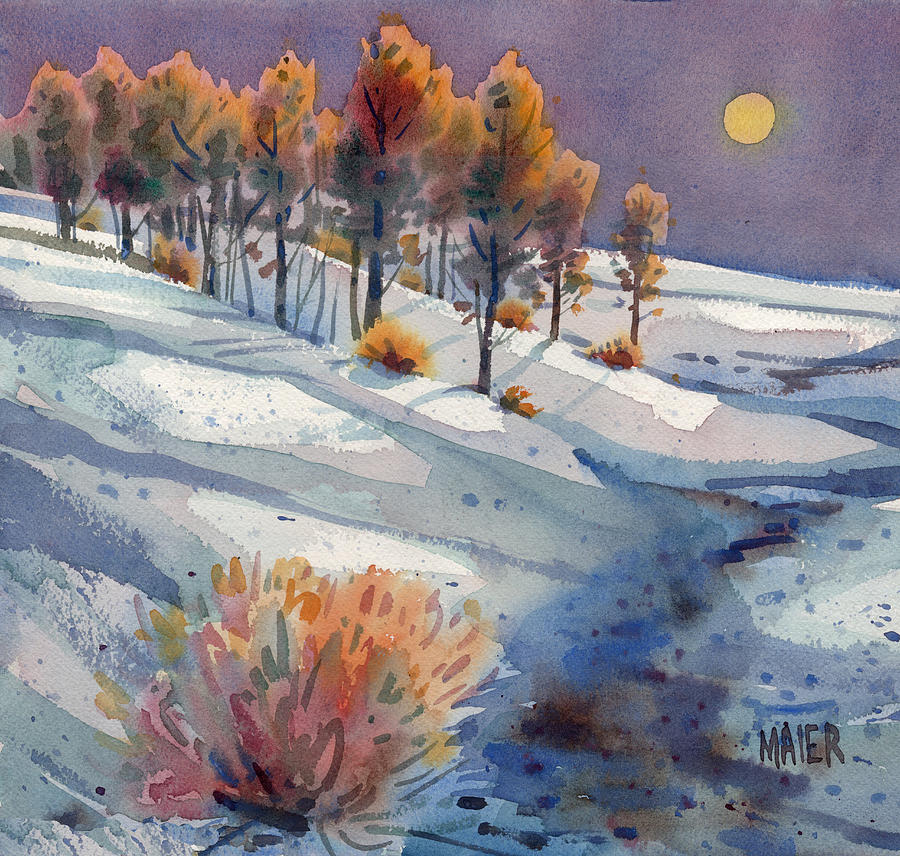 Landscape Painting - Nocturne in the Snow by Donald Maier