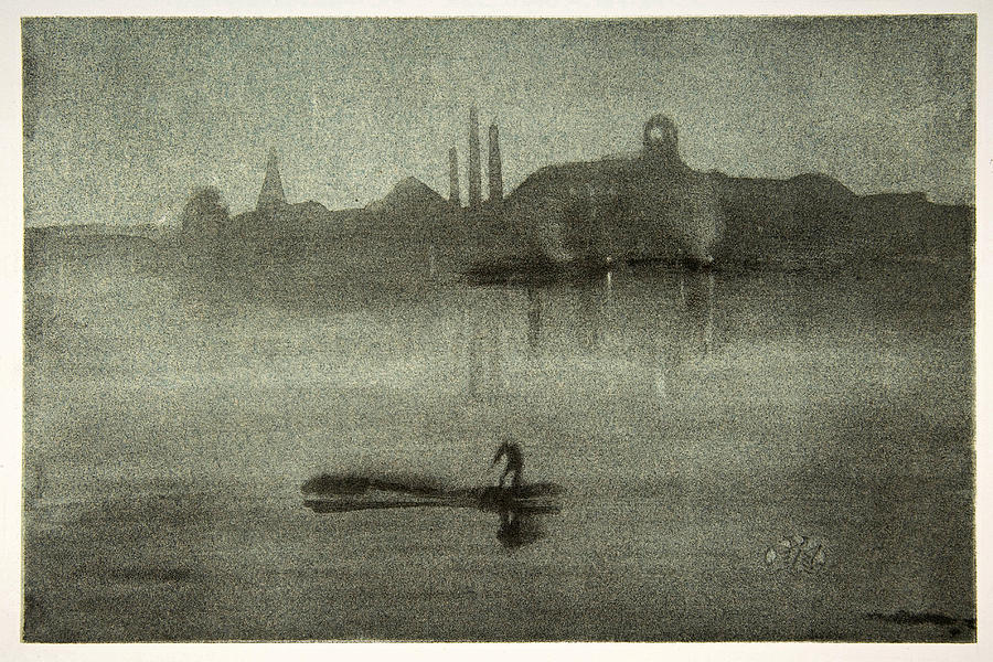 Nocturne. The Thames at Battersea Drawing by James Abbott McNeill Whistler