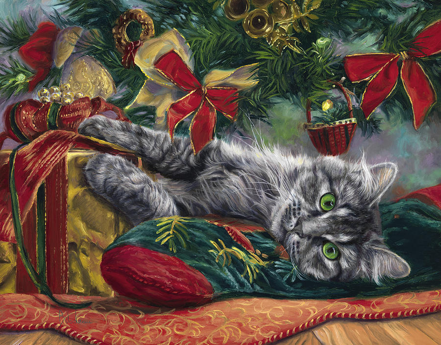 Cat Painting - Noel by Lucie Bilodeau