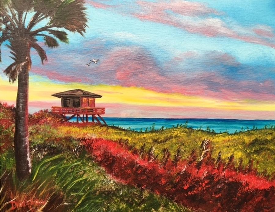 Nokomis Florida Beach At Sunset Painting by Lloyd Dobson