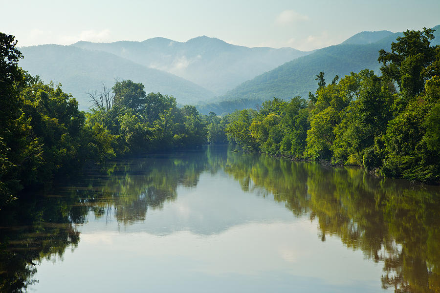 Nolichucky River Landscape with Mountains Photograph by Melinda Fawver