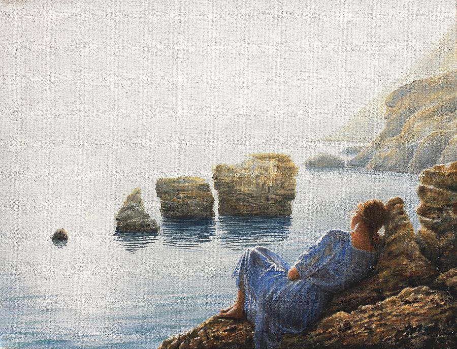 Nonchalance on the rocks of Las Rotas Painting by Alain Amar - Fine Art ...