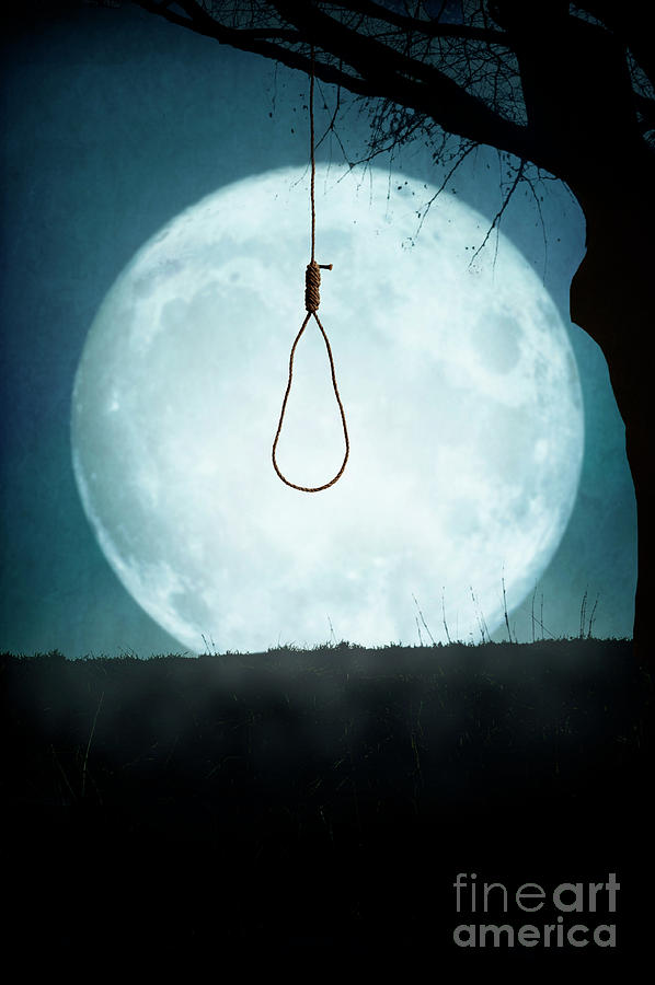 Noose Hanging From A Tree Silhouetted By Full Moon Photograph by Lee Avison