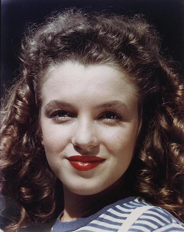 Norma Jeane in color  before her hair was dyed and her nose and chin altered c. 1945 Photograph by David Lee Guss