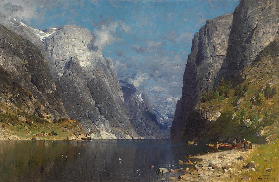 NORMANN, ADELSTEEN Vagoya i Bodin 1848 - 1918 Kristiania Fjord landscape. Painting by Celestial Images