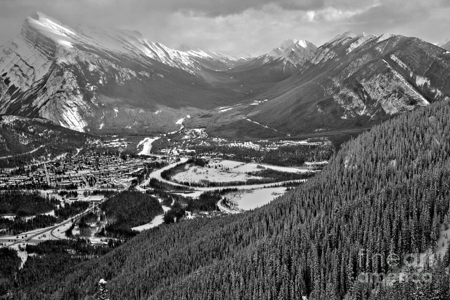 Norquay Banff Town Views Black And White Photograph by Adam Jewell