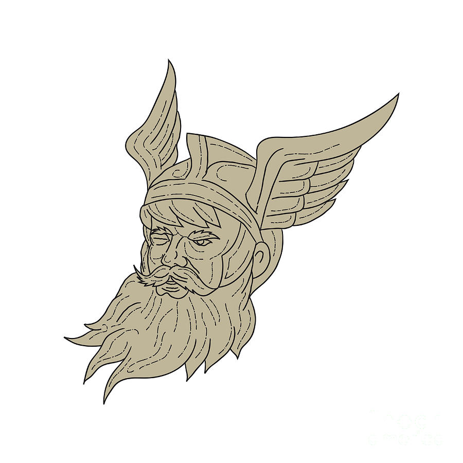 Norse God Odin Head Drawing Digital Art by Aloysius Patrimonio Fine