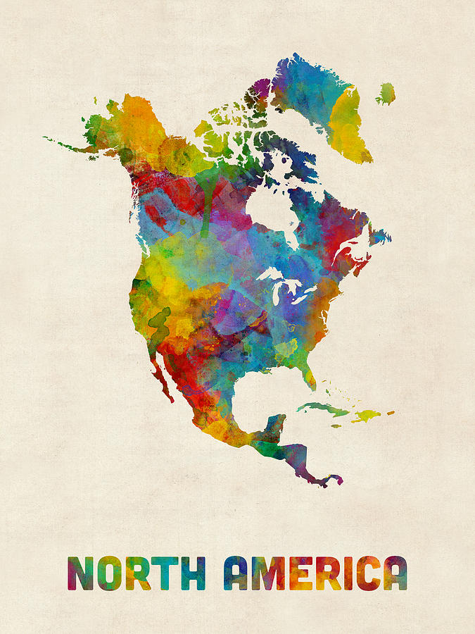 North America Continent Watercolor Map Digital Art by Michael Tompsett