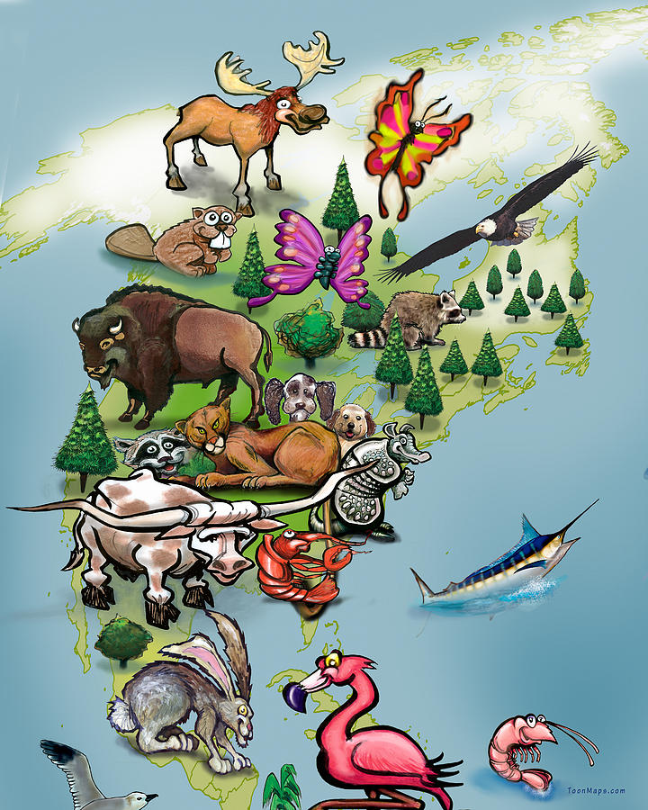 North American Animals Map Digital Art by Kevin Middleton