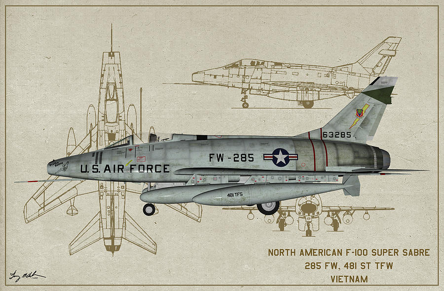North American F-100 - Profile Art Digital Art by Tommy Anderson