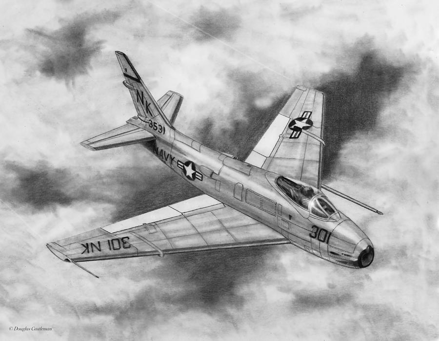 North American FJ-4B Fury Drawing by Douglas Castleman