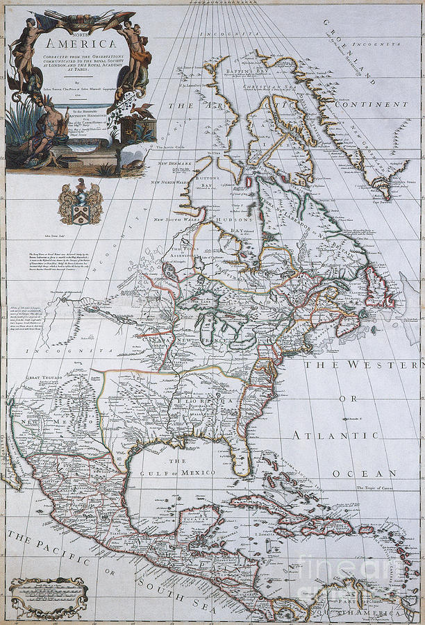 North American Map, 1710 Photograph by Photo Researchers