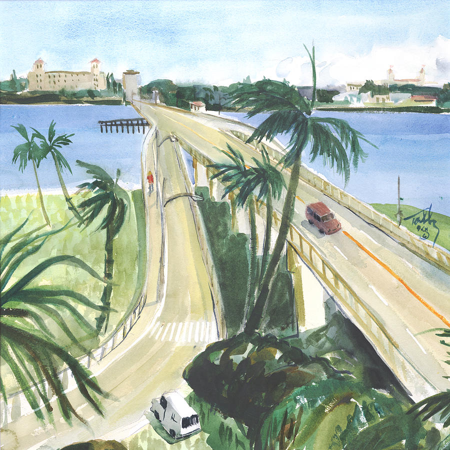 North Bridge to Palm Beach Painting by Thomas Tribby