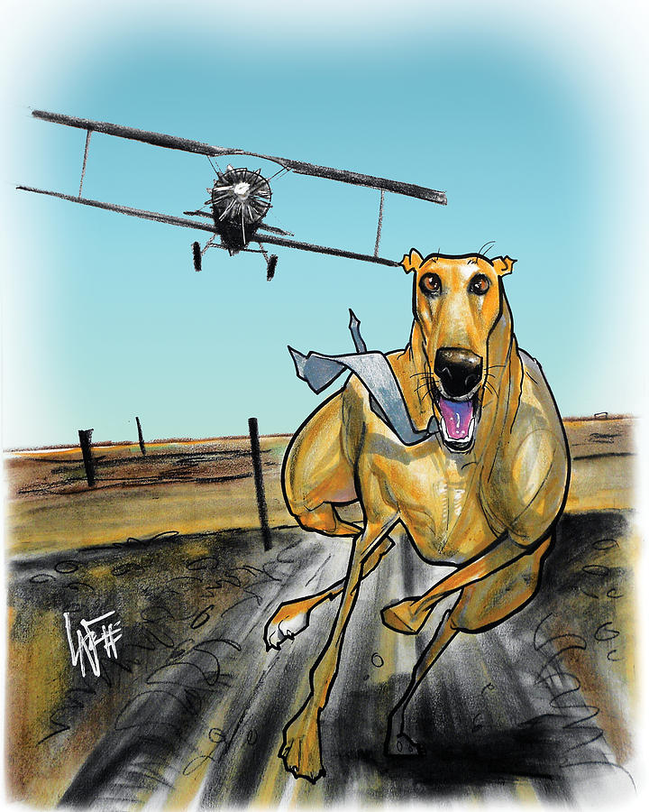 North By Northwest Drawing - North by Northwest Greyhound Caricature Art Print by John LaFree