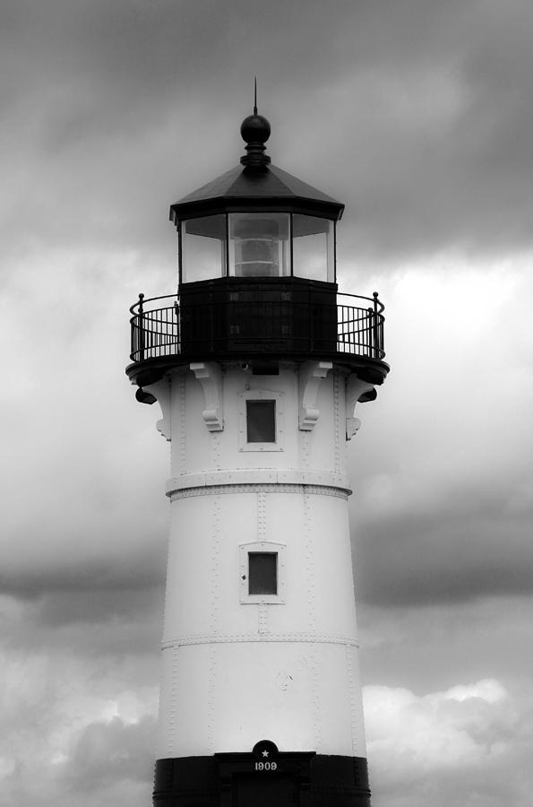 North Canal Lighthouse BW Photograph by Bonnie Follett