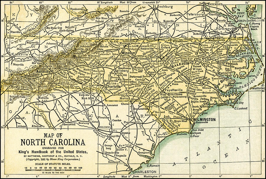 North Carolina Antique Map 1891 Photograph by Phil Cardamone