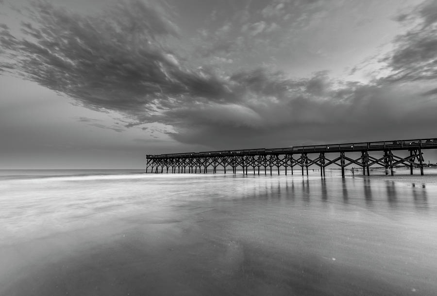 North Carolina Crystal Pier on Atlantic Ocean Black White Photograph by Ranjay Mitra