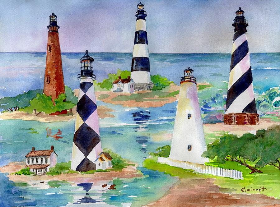 North Carolina Lighthouses Painting by Kathleen Gwinnett - Pixels