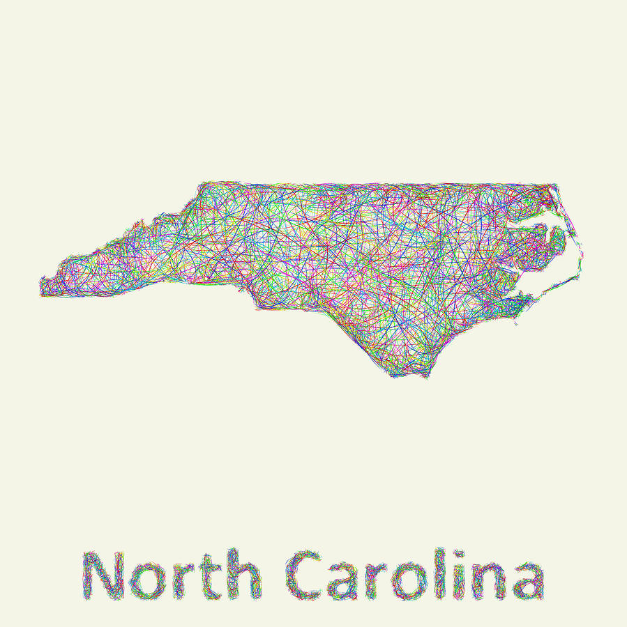 North Carolina Map Digital Art - North Carolina line art map by David Zydd