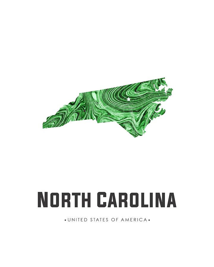 North Carolina Map Art Abstract in Green Mixed Media by Studio Grafiikka