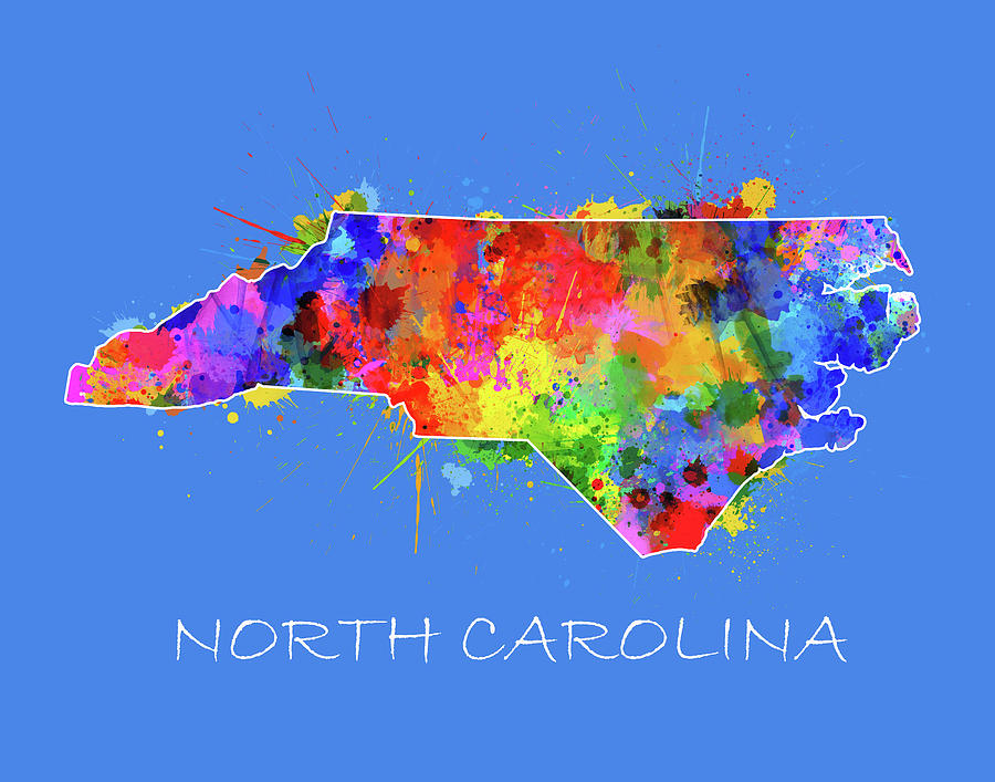 Carolina Panthers Digital Art - North Carolina Map Color Splatter 3 by Bekim M