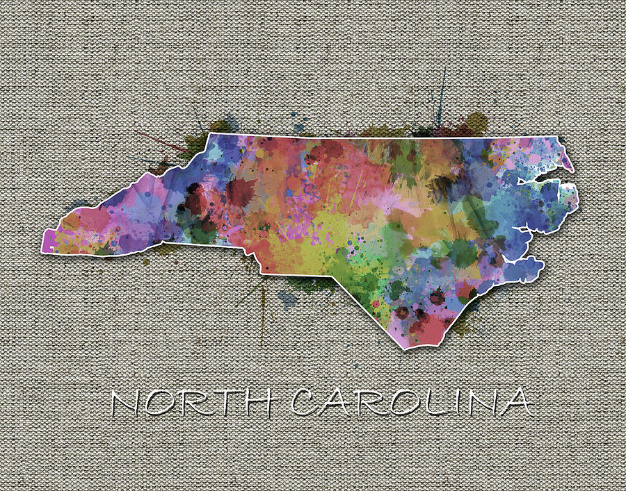Carolina Panthers Digital Art - North Carolina Map Color Splatter 5 by Bekim M
