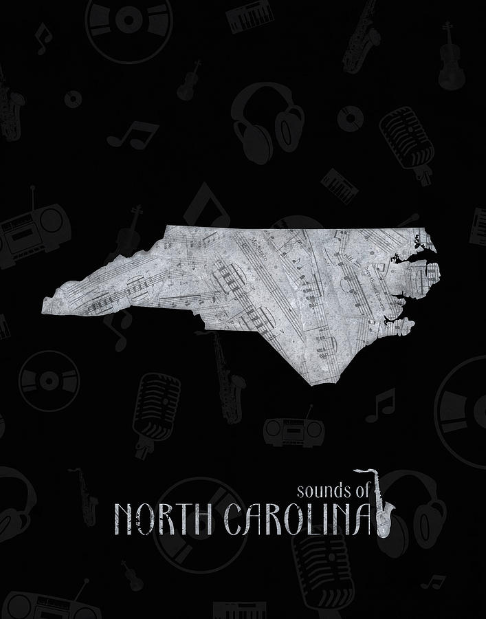 Carolina Panthers Digital Art - North Carolina Map Music Notes 2 by Bekim M