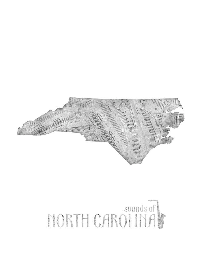 Carolina Panthers Digital Art - North Carolina Map Music Notes by Bekim M