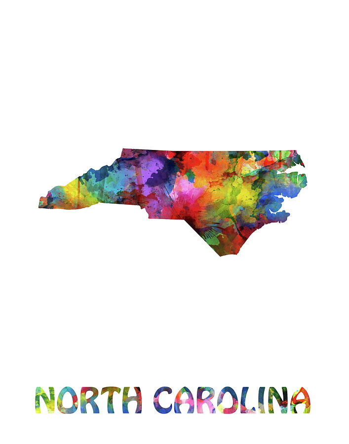 Carolina Panthers Digital Art - North Carolina Map Watercolor by Bekim M