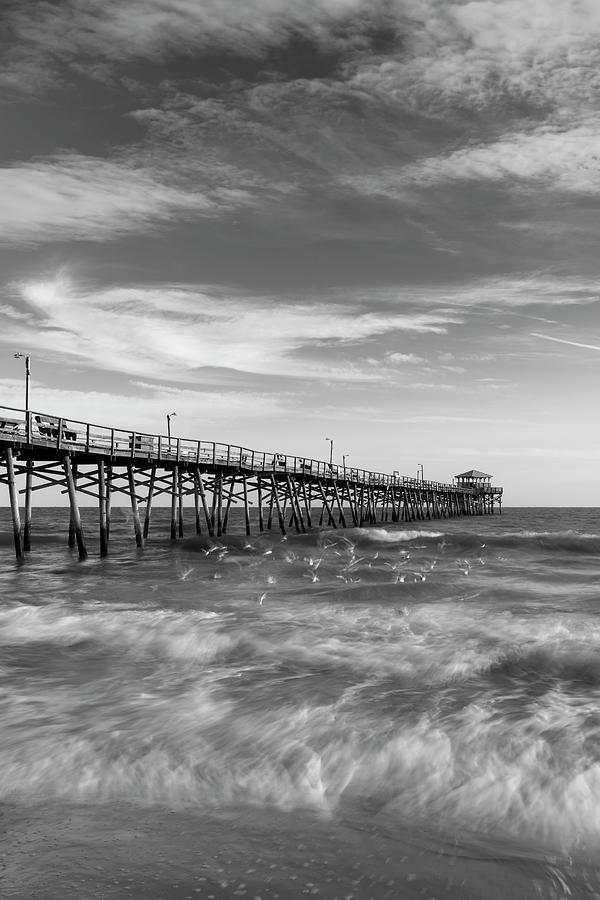 North Carolina Ocean Crest Fishing Pier in Black and White Photograph by Ranjay Mitra
