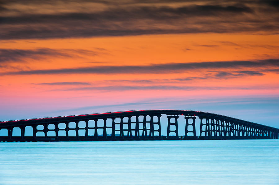 Sunset Photograph - North Carolina Outer Banks Herbert C. Bonner Oregon Inlet Bridge by Mark VanDyke
