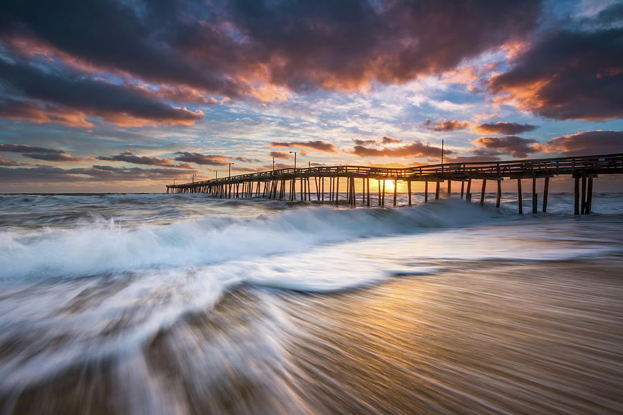 North Carolina Outer Banks Seascape Nags Head Pier OBX NC Photograph by Dave Allen