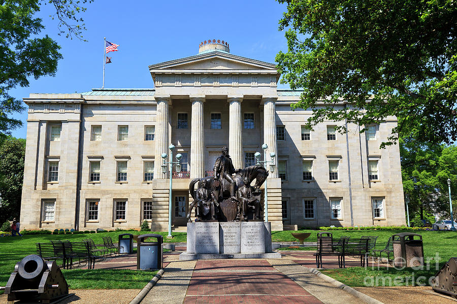 North Carolina State Capitol Building With Statue Photograph