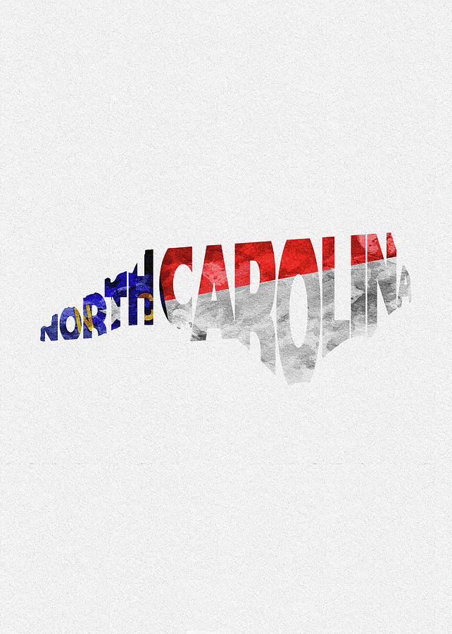 North Carolina Typographic Map Flag Digital Art by Inspirowl Design