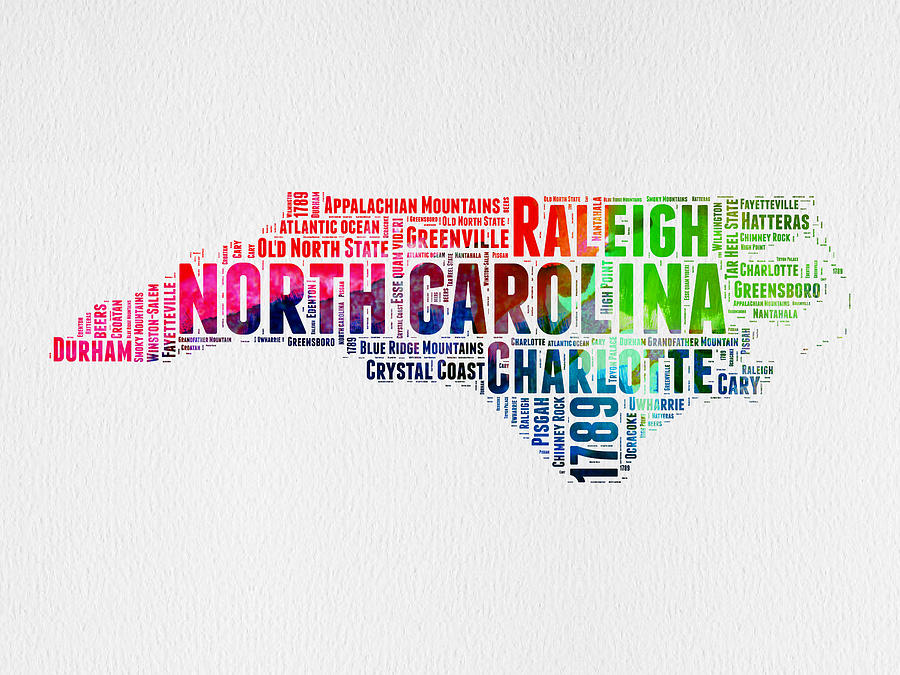 Independence Day Digital Art - North Carolina Watercolor Word Cloud Map by Naxart Studio