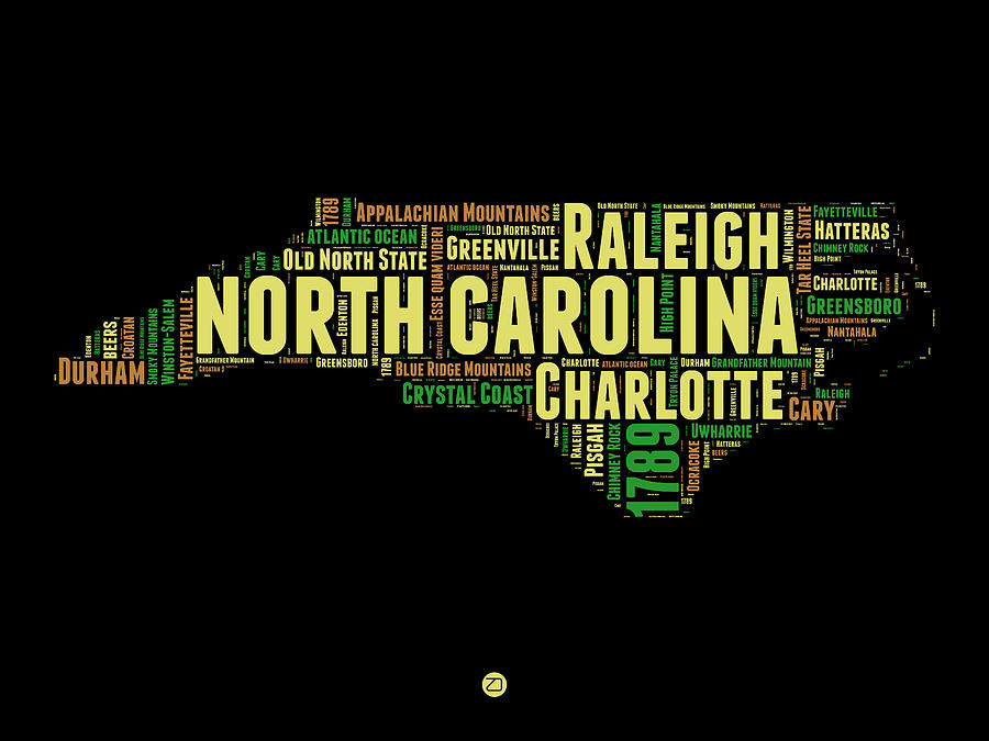 Independence Day Digital Art - North Carolina Word Cloud Map 1 by Naxart Studio