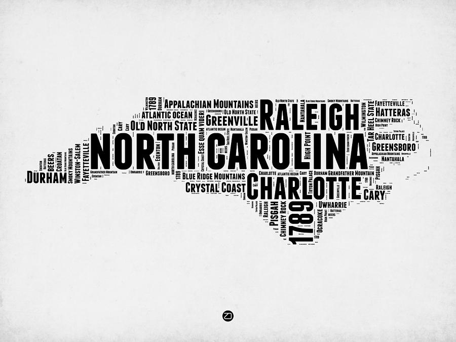 Independence Day Digital Art - North Carolina Word Cloud Map 2 by Naxart Studio