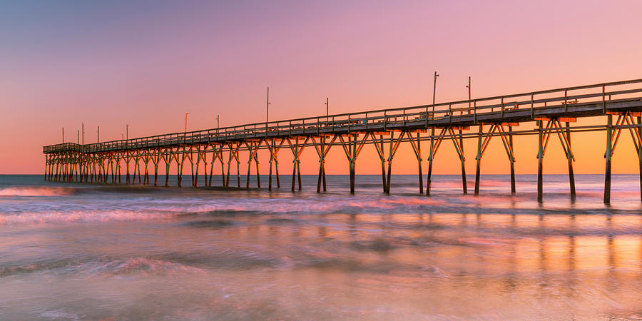 North Carolinas Fishing Pier Sunset Panorama Photograph by Ranjay Mitra