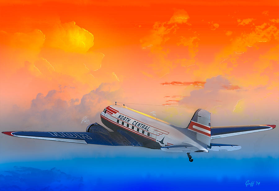North Central DC-3 at Sunrise Digital Art by J Griff Griffin