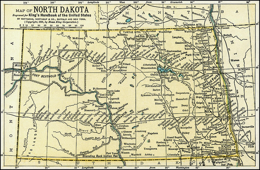 North Dakota Antique Map 1891 Photograph by Phil Cardamone