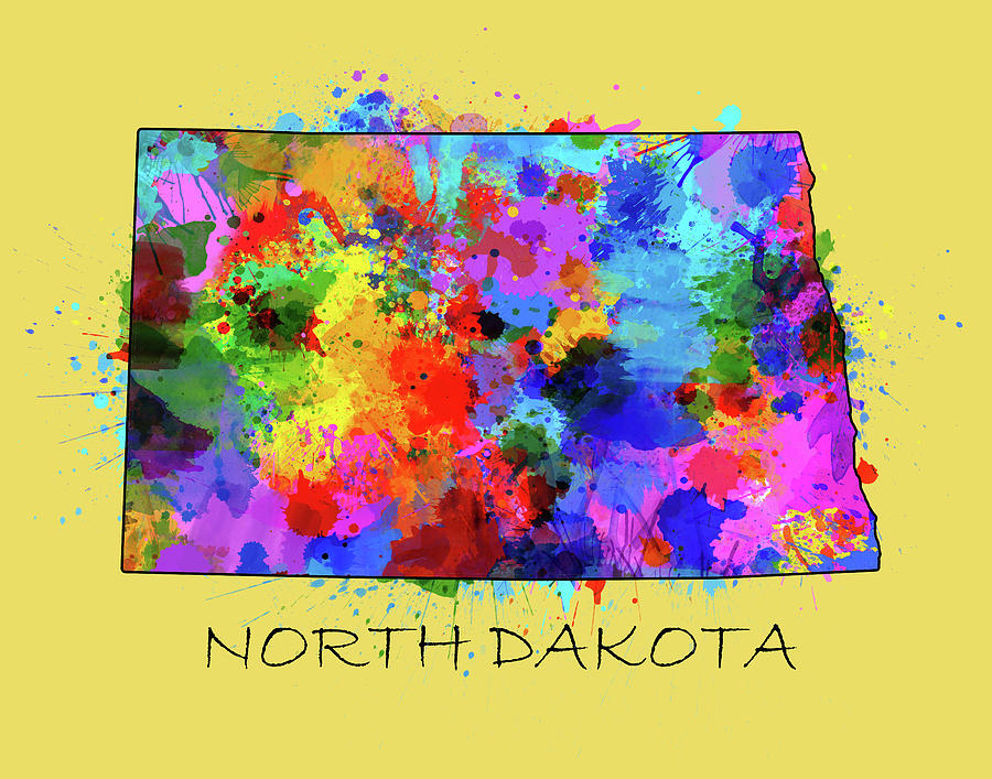 North Dakota Map Digital Art - North Dakota Color Splatter 4 by Bekim M