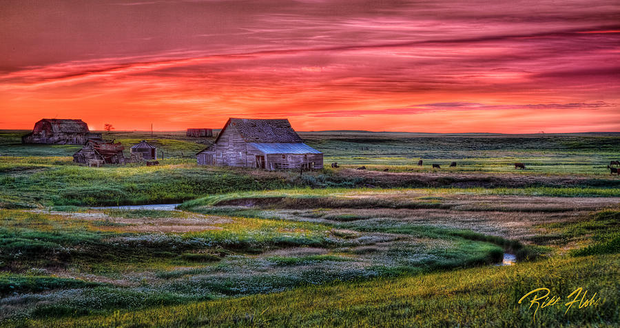 North Dakota Farm at Sunrise Photograph by Rikk Flohr