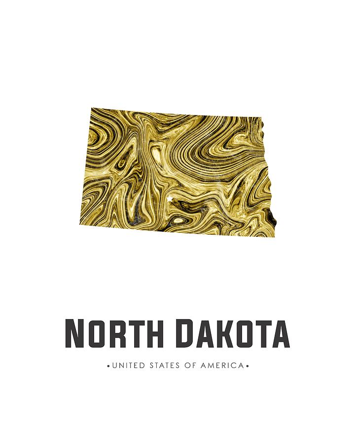 North Dakota Map Art Abstract in Golden Brown Mixed Media by Studio Grafiikka