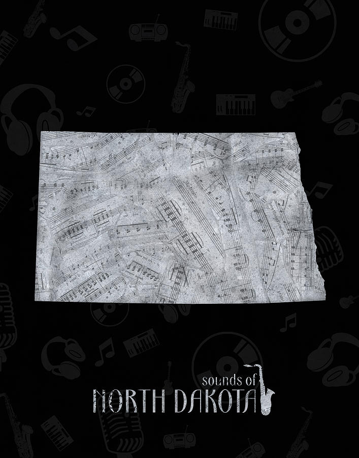 North Dakota Map Music Notes 2 Digital Art by Bekim M