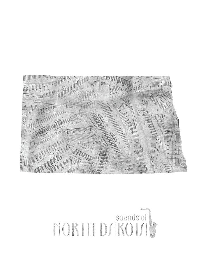 North Dakota Map Music Notes Digital Art