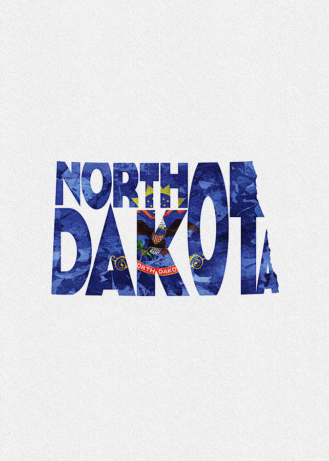 North Dakota Typographic Map Flag Digital Art by Inspirowl Design